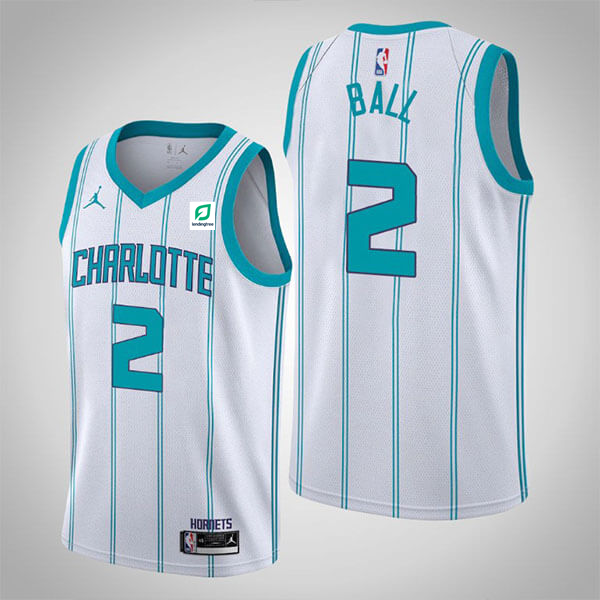 Men's Charlotte Hornets #2 LaMelo Ball Light Blue and White Stitched Jersey